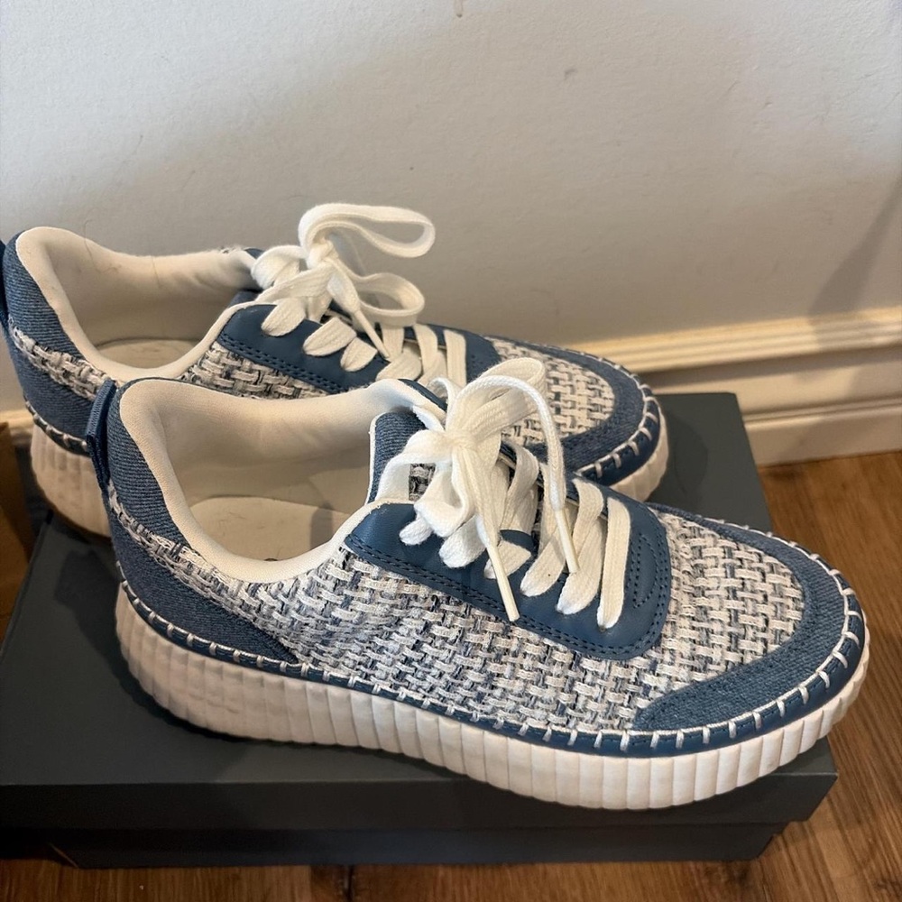 Blue and White Woven Sneakers